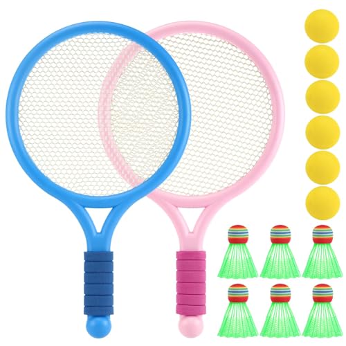 Kinder Tennisschläger mit Tragetasche,4 weiche Trainingsbälle und 6 Badminton Birdies von Auauraintt