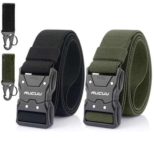 Aucuu Schnellverschluss Taktischer Gürtel, Arbeitsgürtel Herren mit Schnellspanner Metallschnalle, Militär Wandern Arbeitgürtel, Gürtel Nylon Canvas Belt, Herren Belt für Outdoor, Arbeit, Militär von Aucuu