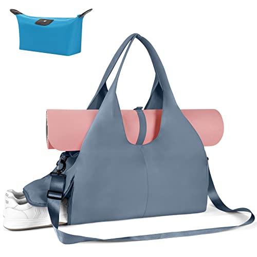 Aucuu Faltbare Reisetasche Gepäcktasche, Reisetasche mit Schuhfach & Nassfach, Groß Gym Tasche für Damen und Herren, wasserdichte Trainingstasche Yogatasche für Yogamatten (Blau) von Aucuu