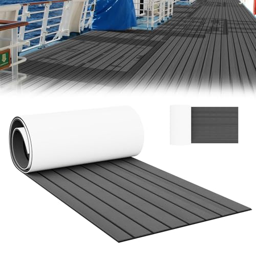 AufuN Eva Schaum Boot Bodenbelag 240x90cm mit 3M Selbstklebende Unterstützung DIY Boote Blatt Faux Teak Material für Schiffe, rutschfeste Marineteppich Bootsmatte für Kajak Yacht SwimPool RV(Schwarz) von AufuN