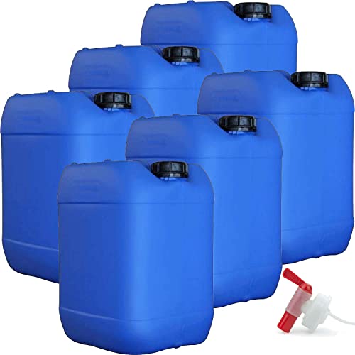 6 x Getränke- und Wasserkanister mit 1 x Ablaufhahn | UN-Zugelassen Lebensmittelecht BPA frei | Gastronomie Gewerbe Camping Wohnwagen | Robuste Qualität aus DE (25 Liter, blau) von Aulich24