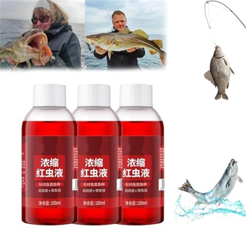 Red 40 Fishing Liquid, 2024 New Red Ink Fishing, Fischlockstoffe mit rotem Wurmduft für Köder, starker Fischlockstoff, hochkonzentrierter flüssiger Köderfischzusatz mit rotem Wurm (3Pcs) von Aumude