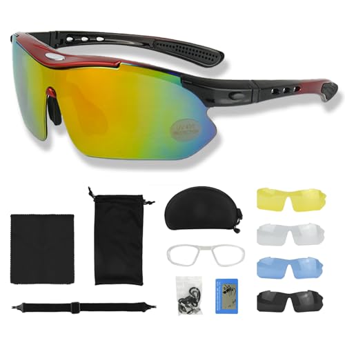 Auptiz Polarisierte Sonnenbrille,Polarisiert Fahrradbrille mit 5 wechselgläser für Herren Damen,UV400 Schutzbrille Sportbrille für OutdoorSportarten Fischen Radfahren Laufen von Auptiz