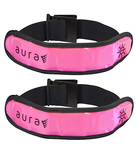Aura Running Armband Gut sichtbare LED-Streifen, Doppelpack, Rose, Einheitsgröße von Aura