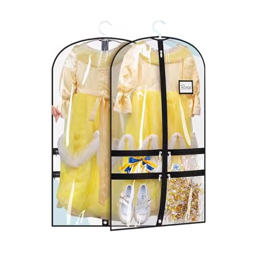 Avejjbaey PVC-Tanzkleidungstasche, transparente Tasche, Staubschutzhüllen mit 4 Reißverschlussfächern, Namensfach für Tanzkleidung, Behang, Kleidung, Proberaum, Aufbewahrung, 2er-Set von Avejjbaey