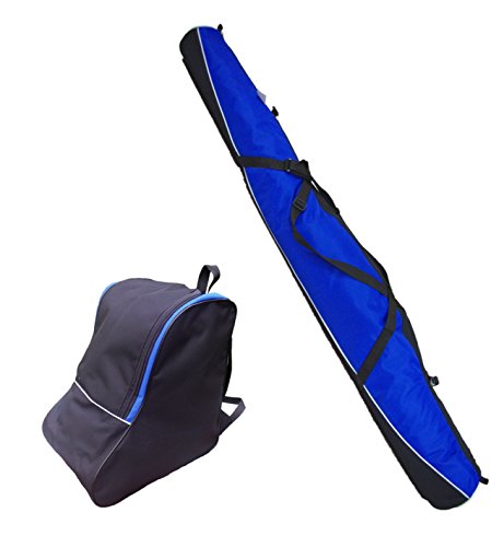 Aves-24 SKITASCHE Skisack 150 160 170 180 und 190 cm für Ski mit Stöcke mit/ohne Skischuhtasche reißfeste Skibag (170cm, BLAU mit Schuhtasche) von Aves-24