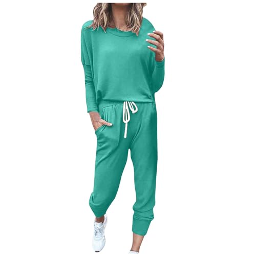 Awrvia Jogginganzug Damen Lang Set Baumwolle Modische Freizeitanzug Einfarbig Vintage Trainingsanzug Frauen Slim Sportanzug Bequemer Fitnessanzug mit Taschen Sweatshirt Oversized Hoodie Zweiteiler von Awrvia
