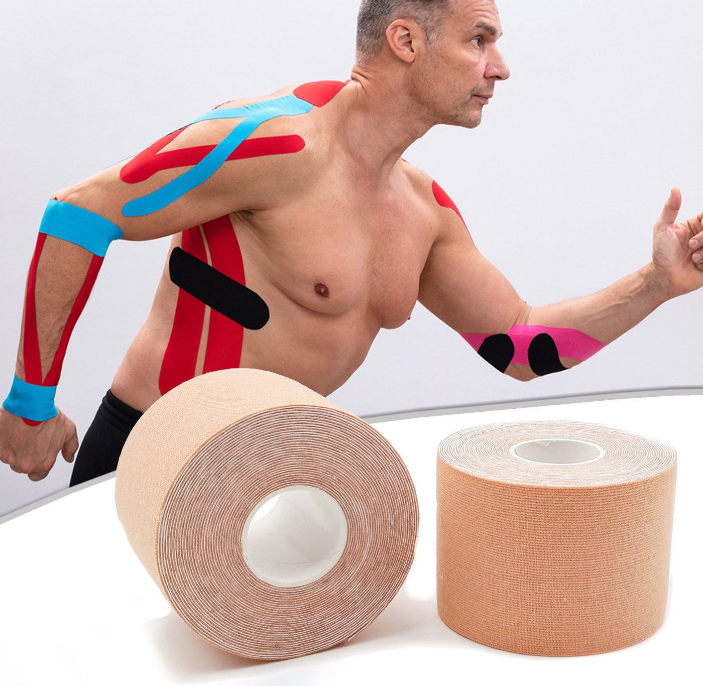 Axion Kinesiologie-Tape Kinesio-Tape - Wasserfestes Tape in beige je 500 x 5 cm (Set, 2-St) Physiotape, Sporttape Bandage, für Ihre Physiotherapie von Axion