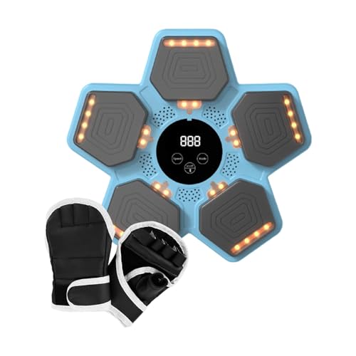 Aymzbd Boxzielscheibe, Musik-Boxtrainingsgerät, Schlagübungen, LED-beleuchtetes elektronisches Boxtrainer-Pad für Taekwondo Sanda, Blau mit Handschuhen von Aymzbd