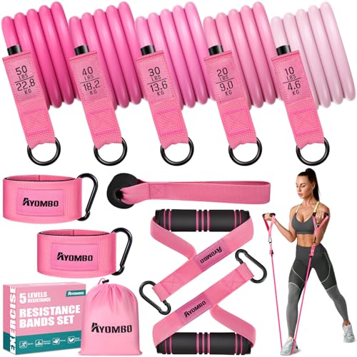 Ayombo Widerstandsbänder, Übungsbänder mit Griffen für Workout, Fitnessbänder für Frauen, Workout-Ausrüstung, Heimstudio, Trainingsbänder mit Türanker, Knöchelriemen, Formkörper, Physiotherapie von Ayombo