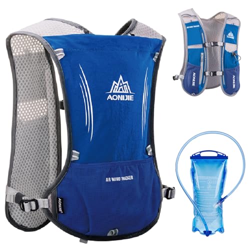 Azarxis 5L Trinkrucksack, Ultraleichter Laufrucksack, Trailrunning Rucksack, Hydrationspack für Laufen, Joggen, Wandern, Marathon (Blau - mit Wasserblase (1,5 l)) von Azarxis