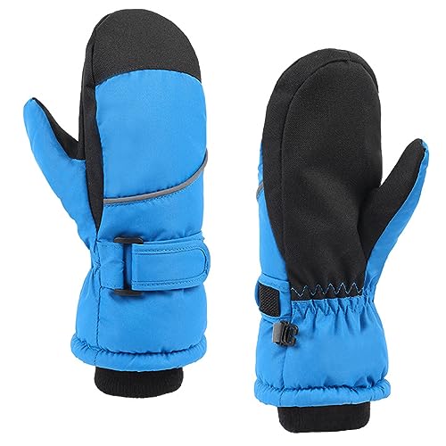 Azarxis Kinder Skihandschuhe, Winddichte Wasserdicht Handschuhe, Warme Fausthandschuhe für Kinder 3-12 Jahre (A - Blau, S (7-9 Jahre)) von Azarxis