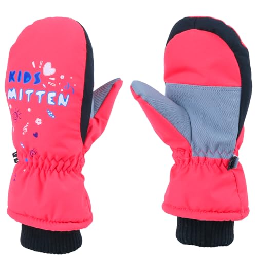 Azarxis Kinder Skihandschuhe Fausthandschuhe Reißfeste und Winddichte Handschuhe Fäustlinge Winterhandschuhe für Jungen und Mädchen (Rosenrot, S (7-9 Jahre alt)) von Azarxis