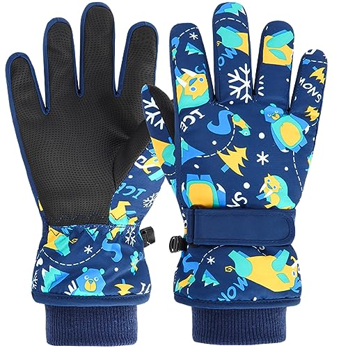 Azarxis Kinder Skihandschuhe Reißfeste und Winddichte Handschuhe Kalt Wetter Fahrradhandschuhe Winterhandschuhe atmungsaktiv für Jungen und Mädchen (Navy blau, L (9-13 Jahre alt)) von Azarxis