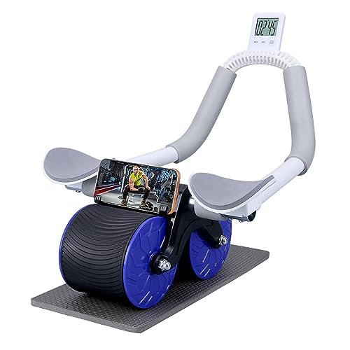 Automatisches Rückprall-Bauchrad, Ab Roller Rad mit Timer Ellenbogenstütze für Neulinge, Übung Doppelrad mit Kniemattenhalter für Körperfitness Krafttraining Home Gym (Blau) von Azazaza