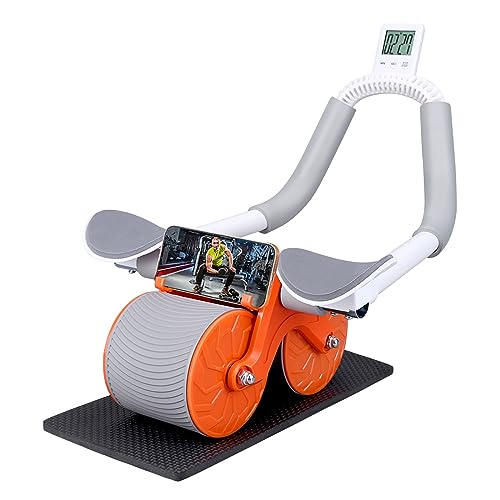Automatisches Rückprall-Bauchrad, Bauchmuskel-Roller mit Timer Ellenbogenstütze für Neulinge, Übungs-Doppelrad mit Kniematte für Körper-Fitness, Krafttraining, Heim-Fitnessstudio (Orange) von Azazaza