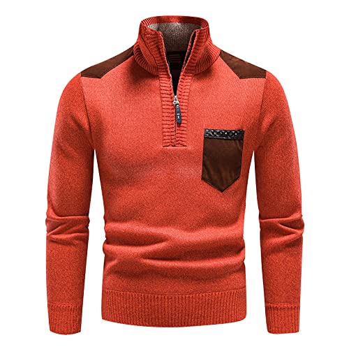 Azruma Herren Strickpullover Troyer Vintage Patchwork Rippstrick Troyer Langarm Pulli mit Reißverschluss Autumn Winter Warm mit Tasche Pullover Basic Slim Fit Wollpullover Herrenpullover von Azruma