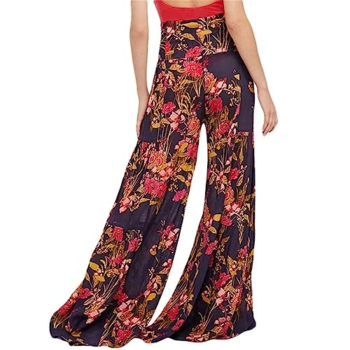 Azruma Leggings Damen 3/4 Camouflage Hose Damen Leggings Damen Set Blumenmuster Plissee Hohe Taille Weitem Bein Lang Culottes Hose Mit Gürtel Damen Culotte(Schwarz,S) von Azruma