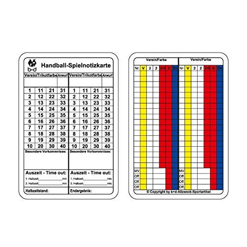 b+d Spielnotizkarten Handball 250 Stück von B+D