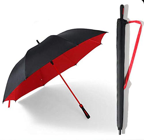 B/H Automatik Regenschirm Sturmfest,Übergroßer Regenschirm, Business Golf, winddichter Langer Griff, sonniger und regnerischer gerader Regenschirm-Rot_8K von B/H