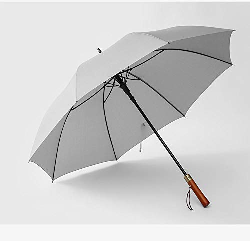 B/H Belüftet Regenschirm,Gerader Regenschirm mit langem Griff, Retro-Gentleman-Geschäft, extra großer Massivholzgriff grau von B/H