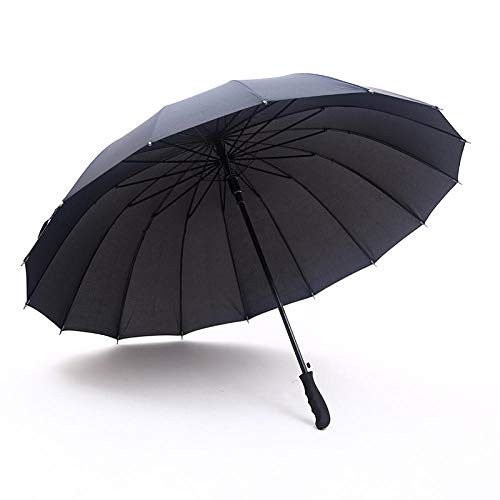 B/H Regenschirm Sturmfest,Regenschirm mit 16 Knochen und geradem Griff, automatischer Sonnenschutz für Unternehmen, Werbeschirm schwarz-16K von B/H