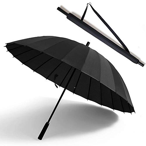 B/H Regenschirm sturmfest stabil,24 Knochen Doppel-Anti-Sturm-Regenschirm, großes männliches und weibliches Geschäft gerade Stange-schwarz_24K von B/H