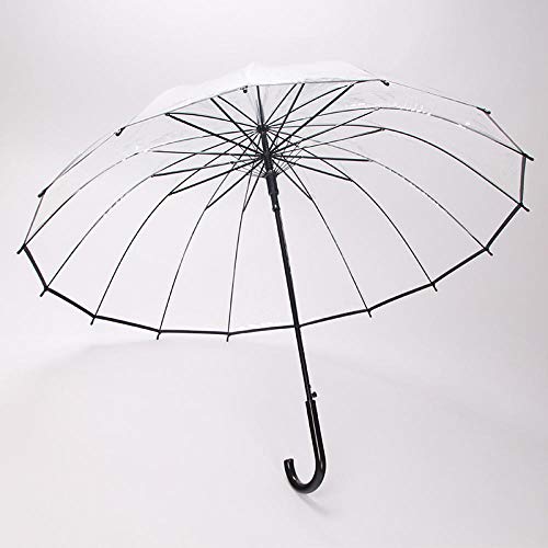 B/H Regenschirm windfest für Damen und Herren,Transparenter Regenschirm, weißer 16-Knochen-Langer Griff, gebogener Griff, gerade Stange, Umweltschutz - schwarzer Rand_16k von B/H