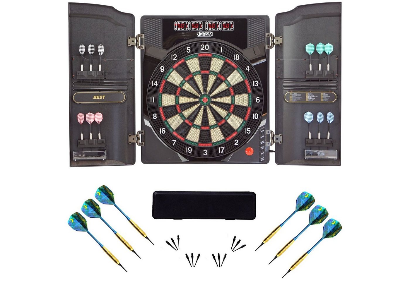 B Best Sporting Dartautomat Dart Set Oxford 2.0 mit 18 Dartpfeilen/Ersatzspitzen & Etui, Dartscheibe elektronisch im hochwertigen Set von B Best Sporting