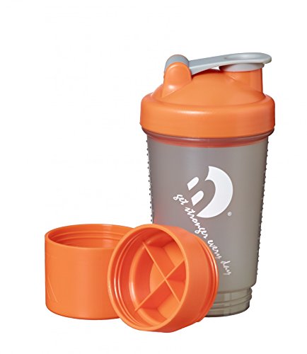 Best Sporting Protein Shaker Trinkflasche mit Sieb, 500ml, 2 Fächer für Proteinpulver oder Pillen, BPA Frei, Farbe: orange/grau von B Best Sporting