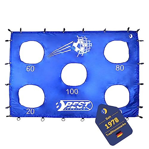 Best Sporting Torwand für Fußballtor I Tor Wand 213cm x 152cm I Fußballwand mit verschiedenen Farbmotiven I Torwand Kinder mit 5 Schusslöchern, 5 Heringen & 6 U-Haken I Fussball Wand blau von B Best Sporting