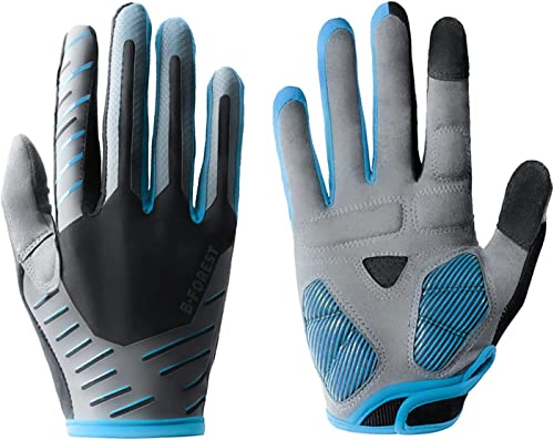 B-Forest Fahrradhandschuhe Vollfinger-Rennrad-Handschuhe für Herren Mountainbike-Handschuhe - rutschfeste, stoßdämpfende MTB-Handschuhe (Blau, S) von B-Forest