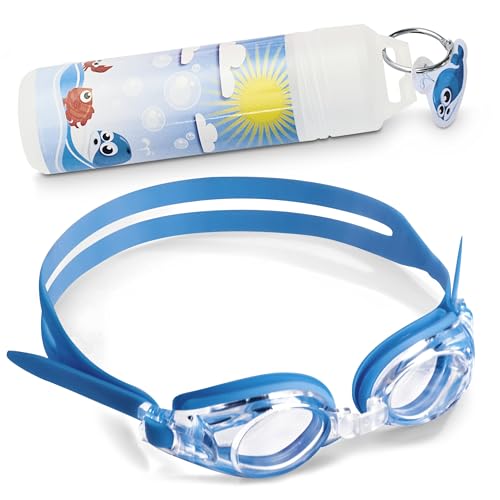 SEA-HORSE Kinder Schwimmbrille in Blau für Mädchen und Jungen mit Anti-Beschlaggläsern und UV-Schutz aus Schlagfestem Polycarbonat. Salzwasserbeständig und Antiallergisch mit Verstellbarem Nasensteg von B&S