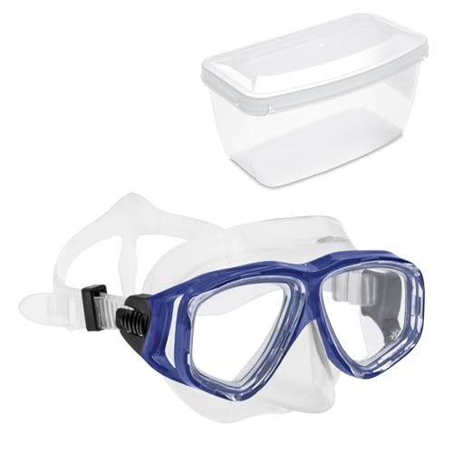 Sea-Lion Tauchmaske für Einsteiger, Unisex, Taucherbrille, professionelle Schnorchelbrille, Hoher Kopfformen, Stoßfester Polycarbonat-Rahmen, Einfache Bandverstellung (Blau) von B&S