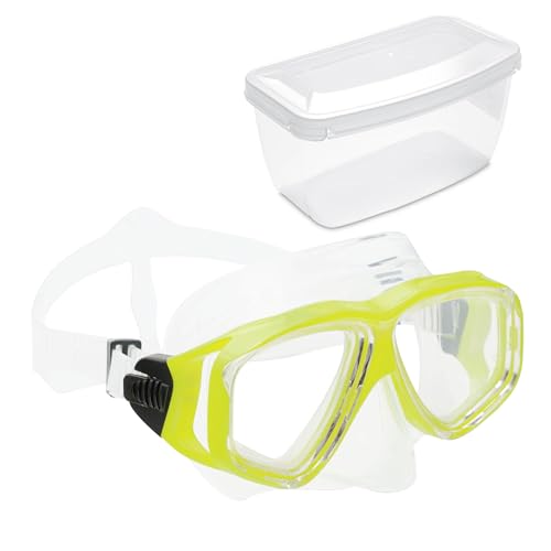 Sea-Lion Tauchmaske für Einsteiger, Unisex, Taucherbrille, professionelle Schnorchelbrille, Hoher Kopfformen, Stoßfester Polycarbonat-Rahmen, Einfache Bandverstellung (Gelb) von B&S