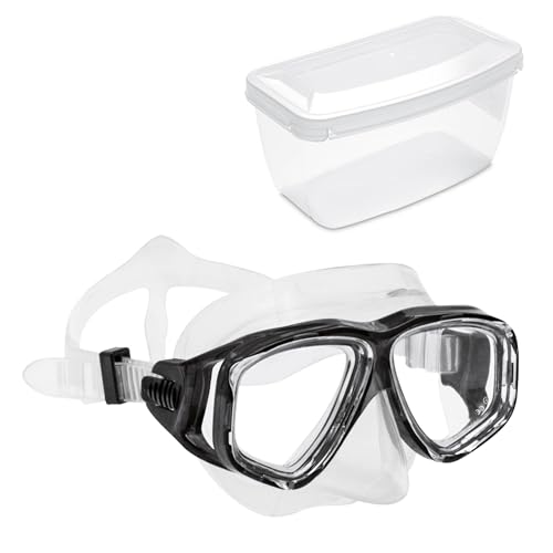 Sea-Lion Tauchmaske für Einsteiger, Unisex, Taucherbrille, professionelle Schnorchelbrille, Hoher Kopfformen, Stoßfester Polycarbonat-Rahmen, Einfache Bandverstellung (Transparent / Schwarz) von B&S