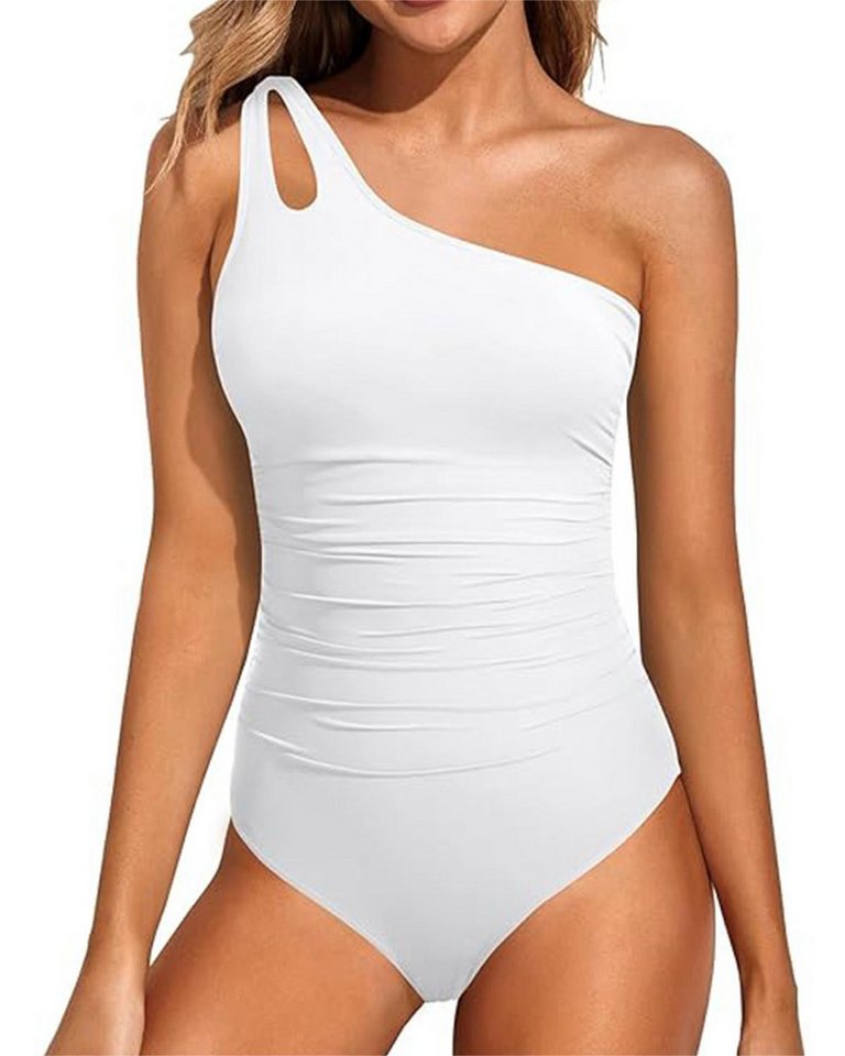 B.X Badekleid Damen one-Shoulder-Sexy einfarbig undichten Rücken Einteiler-Badeanzug Bauchkontrolle angemessen bedeckendes durchbrochenes Badeanzug von B.X