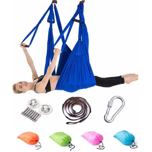 Aerial Yogatuch Zum Aufhängen Yoga Hängematte Set Hängematten Hammock Swing Therapieschaukel Schaukeltuch Yogagurt Hängetuch Inversion (Saphir) von BABANI