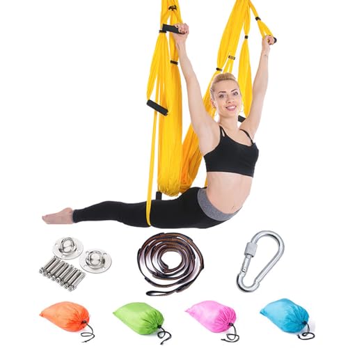 Yogatuch Zum Aufhängen Yoga Hängematte Set Aerial Hängematten Hammock Swing Therapieschaukel Schaukeltuch Yogagurt Hängetuch Inversion (Helles Gelb) von BABANI
