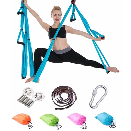 Yogatuch Zum Aufhängen Yoga Hängematte Set Aerial Hängematten Hammock Swing Therapieschaukel Schaukeltuch Yogagurt Hängetuch Inversion (Himmelblau) von BABANI