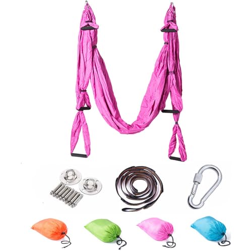 Yogatuch Zum Aufhängen Yoga Hängematte Set Aerial Hängematten Hammock Swing Therapieschaukel Schaukeltuch Yogagurt Hängetuch Inversion (Rosa) von BABANI