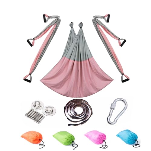 Yogatuch Zum Aufhängen Yoga Hängematte Set Aerial Hängematten Hammock Swing Therapieschaukel Schaukeltuch Yogagurt Hängetuch Inversion (Rosa und Grau) von BABANI