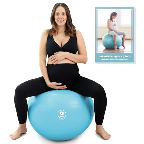 BABYGO® Gymnastikball Schwangerschaft Sitzball Büro Schwanger Yoga Pezziball | inklusive Schwangerschaftsbuch zur Geburt & Fitness | Anti-Burst 1000kg (Turquoise, 75cm - 5'11" +) von BABYGO