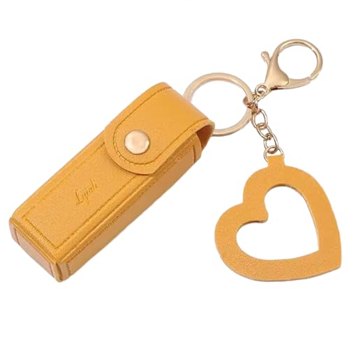 BABYVIVA Schlüsselanhänger, Lippenstift-Organizer, Schlüsselanhänger, Leder, Lippenstift-Tasche mit Herz-Anhänger für Frauen, tragbare Lipgloss-Hülle für Reiserucksack, gelb, Dimensions as shown in von BABYVIVA