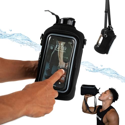 Backbone Training Trinkflasche 2L Sportflasche BPA-freiem Bezug für Gym mit Touchscreen Tasche für Mobiltelefon/Smartphone von BACKBONE TRAINING