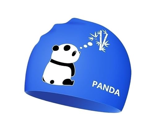 Silikon-Badekappe, Cartoon-Panda-Muster, Gehörschutz, wasserdicht, Nicht dehnbar, vergrößerte Badekappe. (Color : Sapphire blue55g) von BADALO