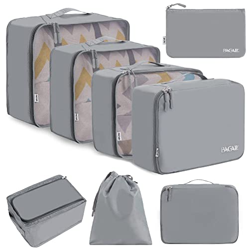 BAGAIL 8 Teilige Packwürfel, Kleidertaschen, Packing Cubes, Verpackungswürfel, Packtaschen Set für Urlaub und Reisen, Kofferorganizer Reise Würfel, Ordnungssystem für Koffer von BAGAIL