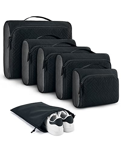 BAGSMART 6 Teilige Packing Cubes, Koffer Organize, Packtaschen Set für Urlaub und Reisen, Packwürfel für Reisen, make up organizer, Kleidertaschen für Kleidung Unterwäsche Kosmetik, Schwarz von bagsmart