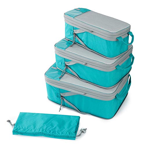 BAGSMART Kleidertaschen Set 4 Teilig packtaschen Kompression Packwürfel Set mit Wäschesack für Rucksack,reise organizer,Koffer Organizer auf Travel,Blau von bagsmart