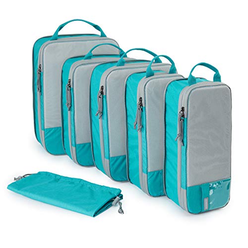 BAGSMART Kleidertaschen Set 6 PCS packtaschen Kompression Packwürfel Set mit Wäschesack für Rucksack,reise organizer,Koffer Organizer auf Travel,Blau von bagsmart